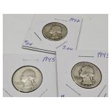 1942 43 45 Silver Washington Quarters Coin