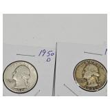 1950 D 51 D Silver Washington Quarters Coin