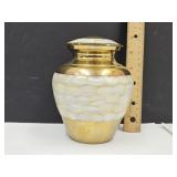 Brass Urn w Mother Of Pearl Inlay 5 1/2"H