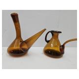 Vintage Amber Glass Spain Wine Decanters
