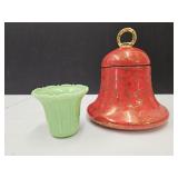 VTG Red Bell Covered Jar Arco Agate Slag Jadeite