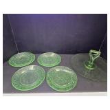Green Party Dish & Uranium 6" Saucers