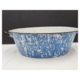 Primitive Blue Swirl Granite Ware Wash Pan 17.5"w