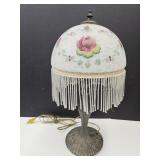 Vintage Lamp Frosted Globe, Glass Beads 19" h