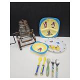 Jar W  Spin Holder, Barney Plate, Bowl & Utens
