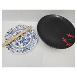 Blue Onion Plate, MCM Ebonyte Lazy Susan