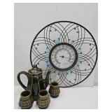 18" w Thermometer & Pfaltzgraf Teapot & Tea Cups