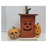 Wooden Pumpkin Lantern 18" h & Ceramic Pumpkin +
