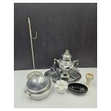 Glass ruffle Vases USA Pottery Cast iron Hook +