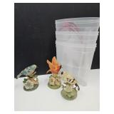 3 Porceline Birds up to 7"H & Food Storage