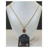 VTG Matching Agate & Rhinestone Necklace & Earring