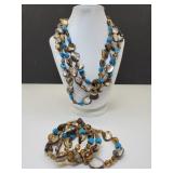 Blister Pearl & Turq Necklace, Bracelet, Earrings