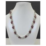 Vintage Red & White Rhinestone Necklace See Mark