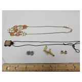Costume Jewelry Turtle, Flower Necklace Earrings+