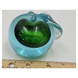 Joe Rice Glass Paperweight Blue/Green Apple