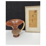 Boho Indonesian Netted Wrapped Vase & Signed Art
