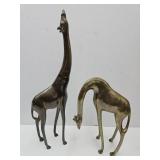 2 Giraffe Brass Statues 19 1/2" high