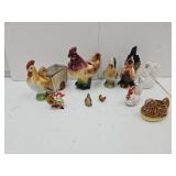 Lot Chicken Ceramics- Japan- Tiny Wooden