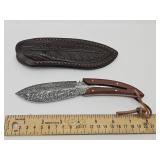 Damascus knife with holder