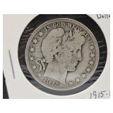 1915 D Barber Silver Half Dollar Coin