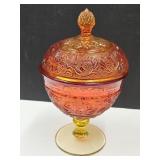 Amberina Glass Compote Candy Dish 8.5"h