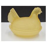 Vintage Frosted Hen on a Nest  4.5" Long