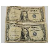 2 Blue Seal 1935 One Dollar Currency Notes
