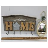 Welcome Home Sign & VTG Metal Mirror