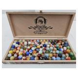 Cigar Box of VTG Marbles- Some Uranium