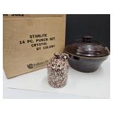 Punch Bowl Set, Stone Ware Bean Pot & Jug