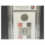 Adolf Birthday N A Z I Stamp w 5 Reich Coin