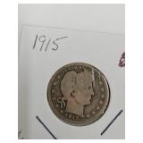 1915 Silver Barber Quarter Coin