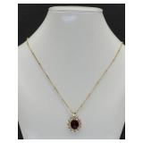 Gold Tone Necklace w Red & White Stones