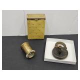 Winchester Lock w Key, Brass Magnifier, Cig Case