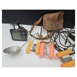 Leather Fishing Bag & Laddel, Lowrance Fish finde?