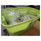 Green Tote of glassware and Surprises