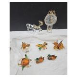 Art Glass Clock, Moose, Turtle & Ducks