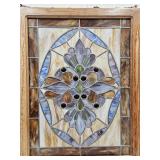 Beautiful Stained Glass Window  Oak Frame 28 x 37"