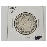 1912 S Siver Barber Half Dollar Coin
