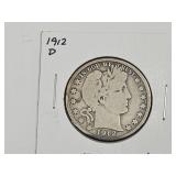 1912 D Siver Barber Half Dollar Coin