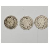 3 Silver Barber Dimes- See Dates