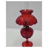 9" h Vintage Red Moon & Stars Glass Oil Lamp
