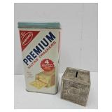 VTG Cracker Tin & Metal Bank