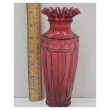 Fenton Cranberry Ruffled Edge Vase 7 1/2"H