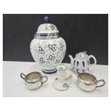 Ginger Jar 12"h & Silver Plate Cream/Sugar+