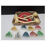 VTG Christmas Unmarked Houses, Metal Tray,+