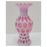 Fenton Dot Cranberry Opalescent Art Vase 6.5"