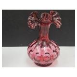 VTG Fenton Cranberry 8.5" Ruffle Top Vase