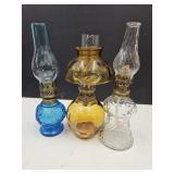 3 Oil Lamps 1 Chimney Crack, 1 Chipped  7.5 to 8"h
