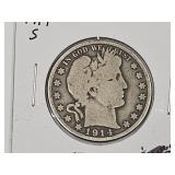 1914 S Silver Barber Half Dollar Coin